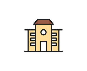 School building line icon. High quality outline symbol for web design or mobile app. Thin line sign for design logo. Color outline pictogram on white background