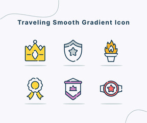 award and medal gradient set icon collection white isolated background