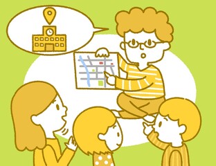 災害時の避難について相談する家族