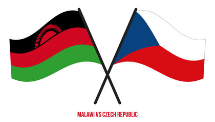 Malawi and Czech Republic Flags Crossed And Waving Flat Style. Official Proportion. Correct Colors.