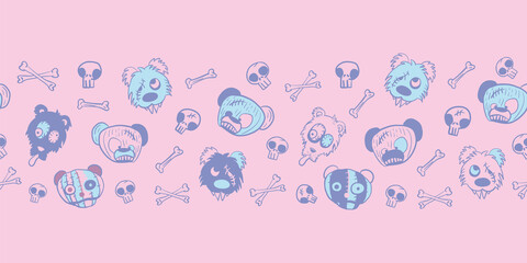 Vector teddies bones skulls pink seamless pattern