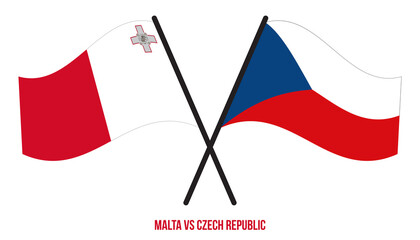 Malta and Czech Republic Flags Crossed And Waving Flat Style. Official Proportion. Correct Colors.
