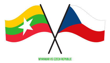 Myanmar and Czech Republic Flags Crossed And Waving Flat Style. Official Proportion. Correct Colors.