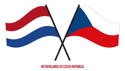 Netherlands and Czech Republic Flags Crossed And Waving Flat Style. Official Proportion.
