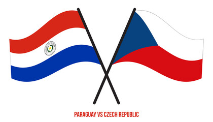 Paraguay and Czech Republic Flags Crossed And Waving Flat Style. Official Proportion. Correct Colors