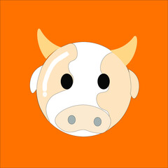 Cute cow portrait on an orange background.
