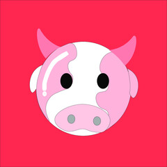 Cute cow portrait on a pink background.