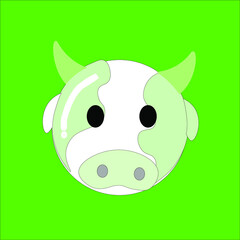 Cute cow portrait on a green background.