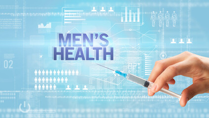 Close-up view of doctor's hand in a white glove holding syringe concept