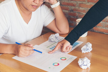 Asian businesswoman overworked at office stressful anxiety with serious problems. Woman exhaustion depress and mental burnout feeling tired frustrate at company office. Stress sadness contemplation