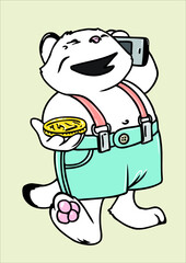 The cat has found a gold coin and happily reports about this on the phone.