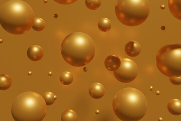 3d render of flying gold christmas spheres on a golden background