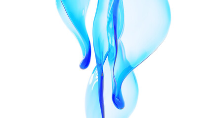 3d rendering, transparent liquid drops dripping from above on a white background.