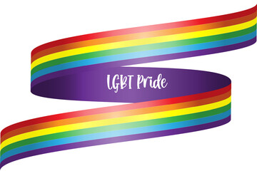 LGBT rainbow flag sexual identity in gradient ribbon shape. Gay, lesbian, homosexual pride culture and transgender community symbol.