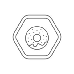 Black hexagon logo black thin line icon vector, dessert, afternoon tea, donut