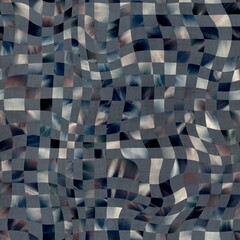 Seamless abstract wavy distorted check pattern for print. High quality illustration. Surreal aesthetic textured psychedelic gingham design. Intricate complicated repetition fabric swatch.