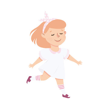 Energetic Girl with Hairband Dancing Moving to Music Rythm Vector Illustration