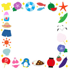 Obraz premium 夏のイラストフレーム四角