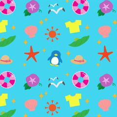 夏のイラストパターン青色背景