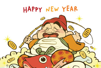 2022年　寅年　年賀状　えびす様のイラスト