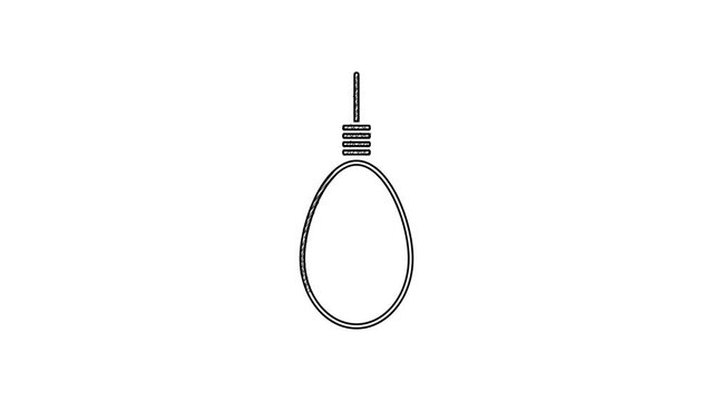 Black line Gallows rope loop hanging icon isolated on white background. Rope tied into noose. Suicide, hanging or lynching. 4K Video motion graphic animation