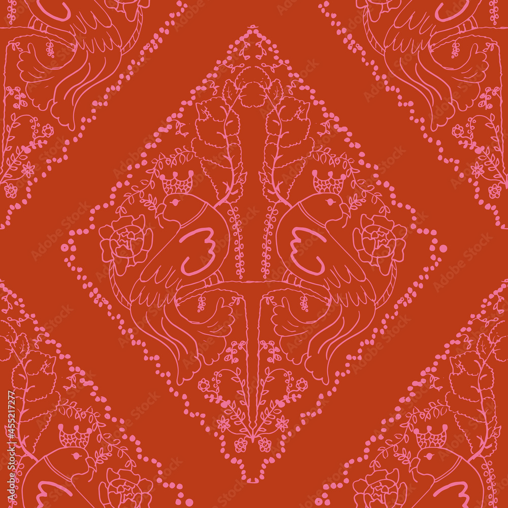 Poster damask inspired vector seamless repeat pattern print background