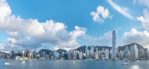 Panorama of skyline of Victoria Harbor in Hong Kong city