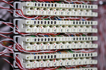 Wiring or signal connection of the telephone system in switchboard panel inside the PABX telephone