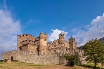 The ancient Fénis Castle at the first light of day, Aosta Valley, Italy