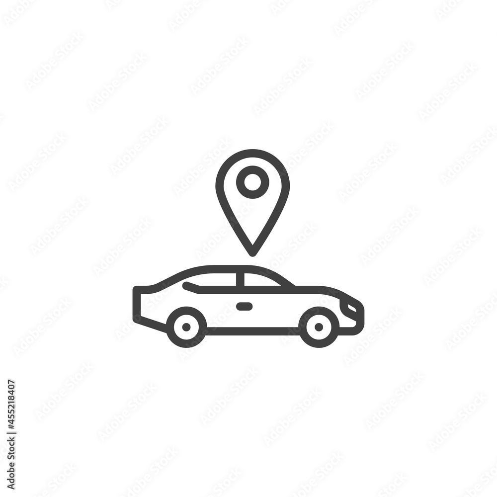 Poster car map pointer line icon