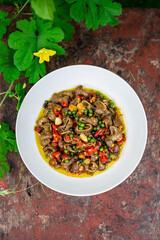 Stir-fried large intestine with Chinese Sichuan and Hunan cuisine with mountain pepper
