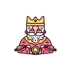 Old king ride a motorbike in retro style. illustration for t shirt, poster, logo, sticker, or apparel merchandise.