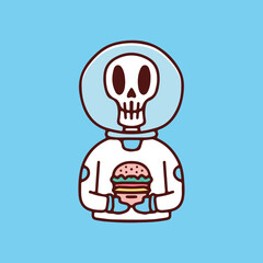 Astronaut skull with burger. illustration for t shirt, poster, logo, sticker, or apparel merchandise.