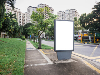 Blank billboard ad mock up by the road, near a bus stop