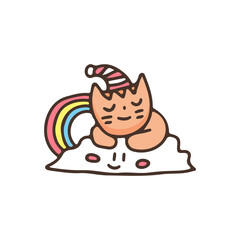 Kawaii cat sleep on the cloud. illustration for t shirt, poster, logo, sticker, or apparel merchandise.