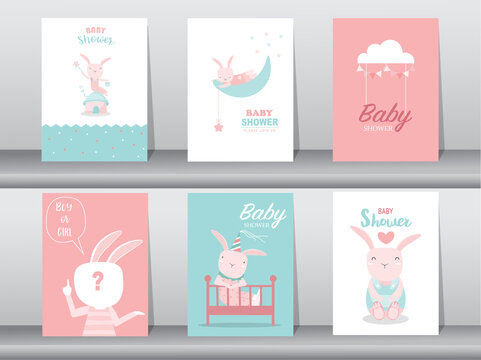 Set of baby shower invitations cards,poster,greeting,template,cats,cute,animal,Vector illustrations.