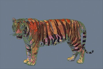 Tiger side view. Colorful illustration. Abstract drawing.
