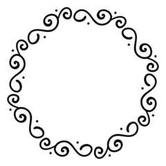Hand drawn vector frame with thick black curls and swirls isolated on white background