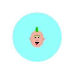 young man face avatar with crest on blue background