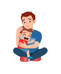 young father hug crying little boy and try to comfort