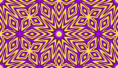 Yellowl and purple wrapping paper with stars. Motion illusion. Seamless pattern.