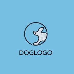 puppy line art logo design in circle,