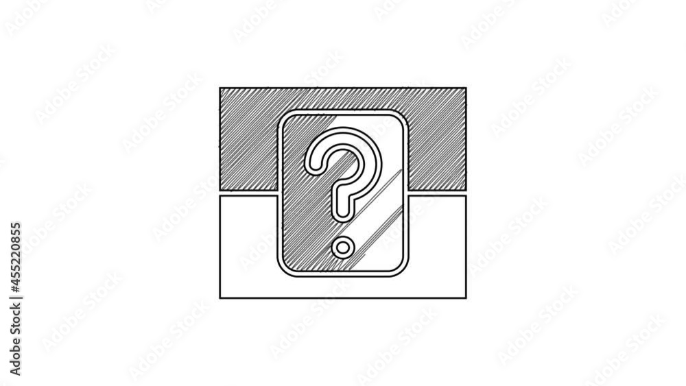 Poster black line mystery box or random loot box for games icon isolated on white background. question box.
