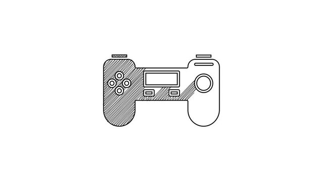Black line Gamepad icon isolated on white background. Game controller. 4K Video motion graphic animation