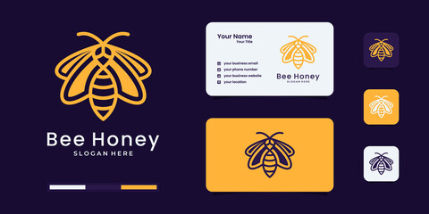 Honey bee logo with unique outline style logo design inspiration.