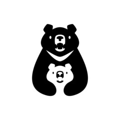 moon black bear mom sun cub kids parent hug logo vector icon illustration
