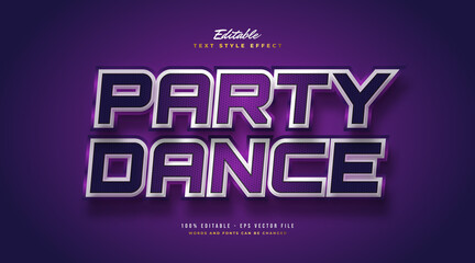 Party Dance Text in Purple and White with 3D Retro Style. Editable Text Style Effect