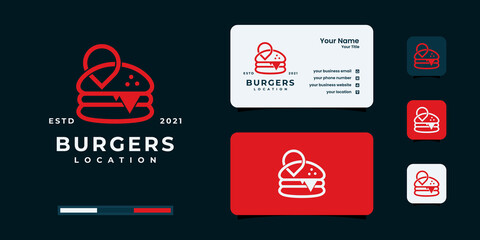 Burger logo design with hipster flat art drawing style. burger logo for your business.