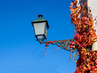Beautiful lantern with flowers in a facade in Granada (Spain)