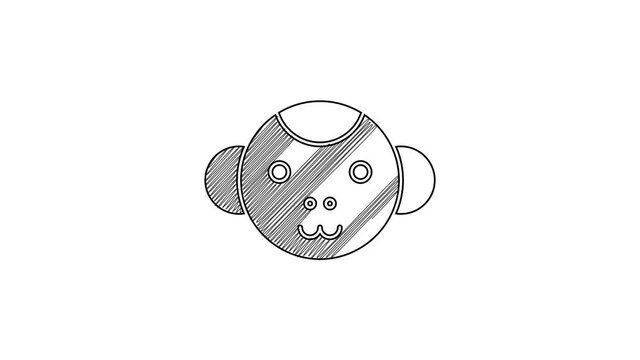Black line Monkey zodiac sign icon isolated on white background. Astrological horoscope collection. 4K Video motion graphic animation
